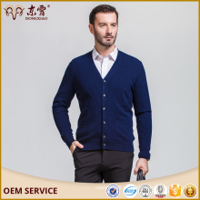 Cárdigan de lana merino con cuello en V, suéter azul marino para hombre, suéter de punto, hombre